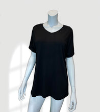 Load image into Gallery viewer, RULES Black Bamboo Lounge Top - Front view with no pregnancy bump