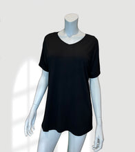 Load image into Gallery viewer, RULES Black Bamboo Lounge Top - Front view with no pregnancy bump

