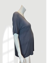 Load image into Gallery viewer, RULES Blue Smoke Bamboo Lounge Top - Side view with pregnancy bump
